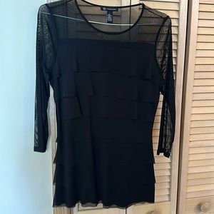 INC- black ruffle top. Long sheer sleeves
